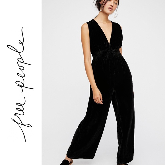 free people black velvet jumpsuit